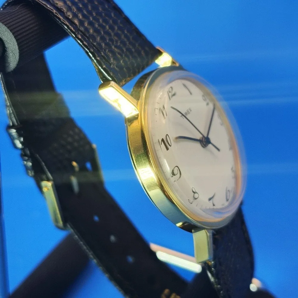 Vintage 1978 Timex Mechanical Wind Gold Tone 39mm Mens Dress Watch Restored‎
